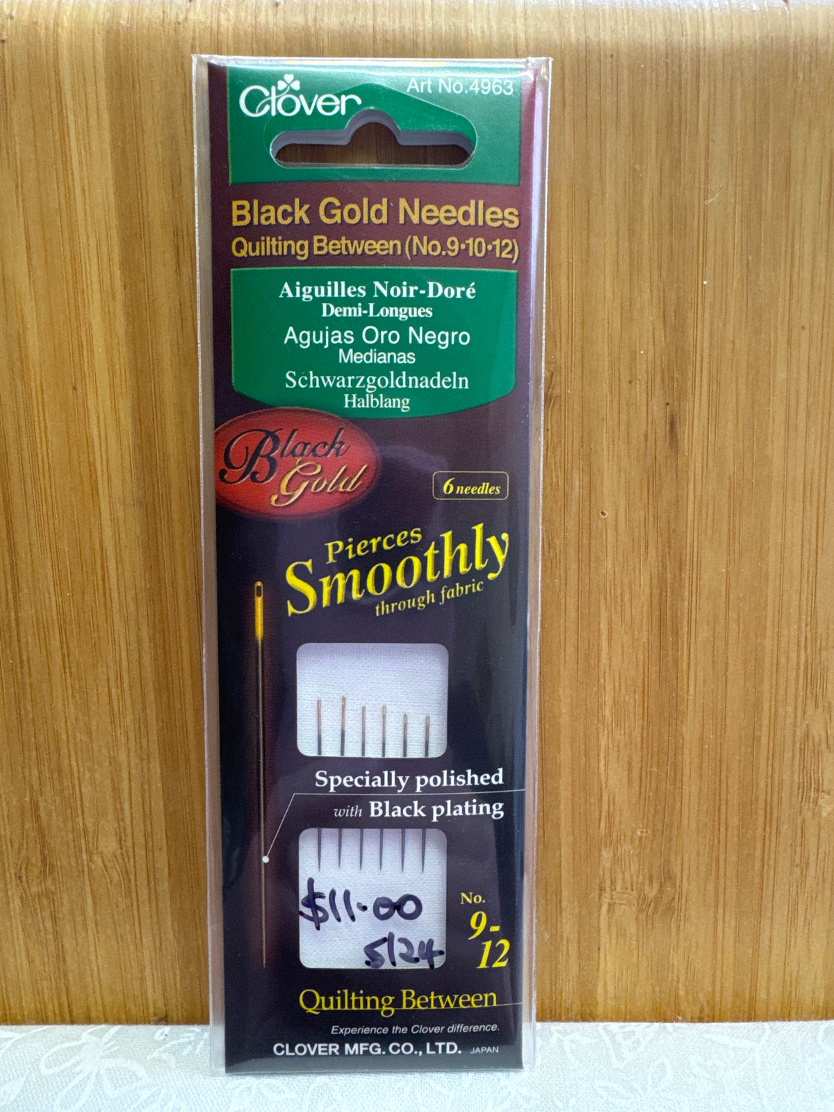 Clover Hand Needles Black Gold Quilting Betweens - Sizes 9, 10 & 12 - 6 pieces