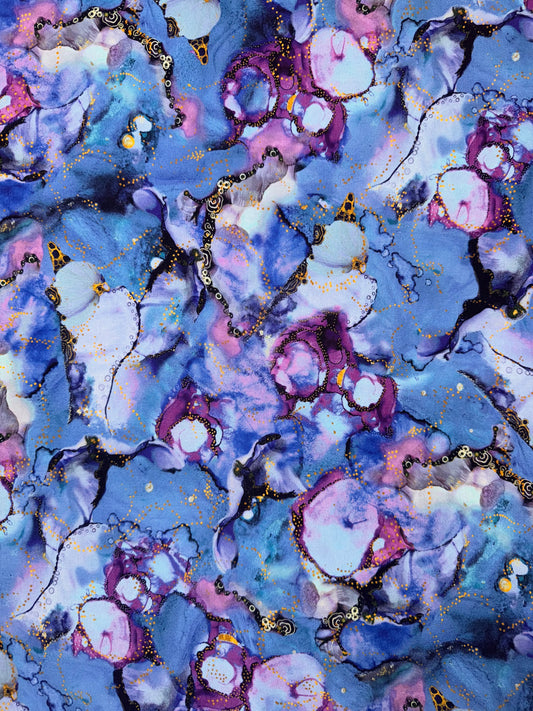 Painted Sea - Tonal Allover Blue Purple with Gold