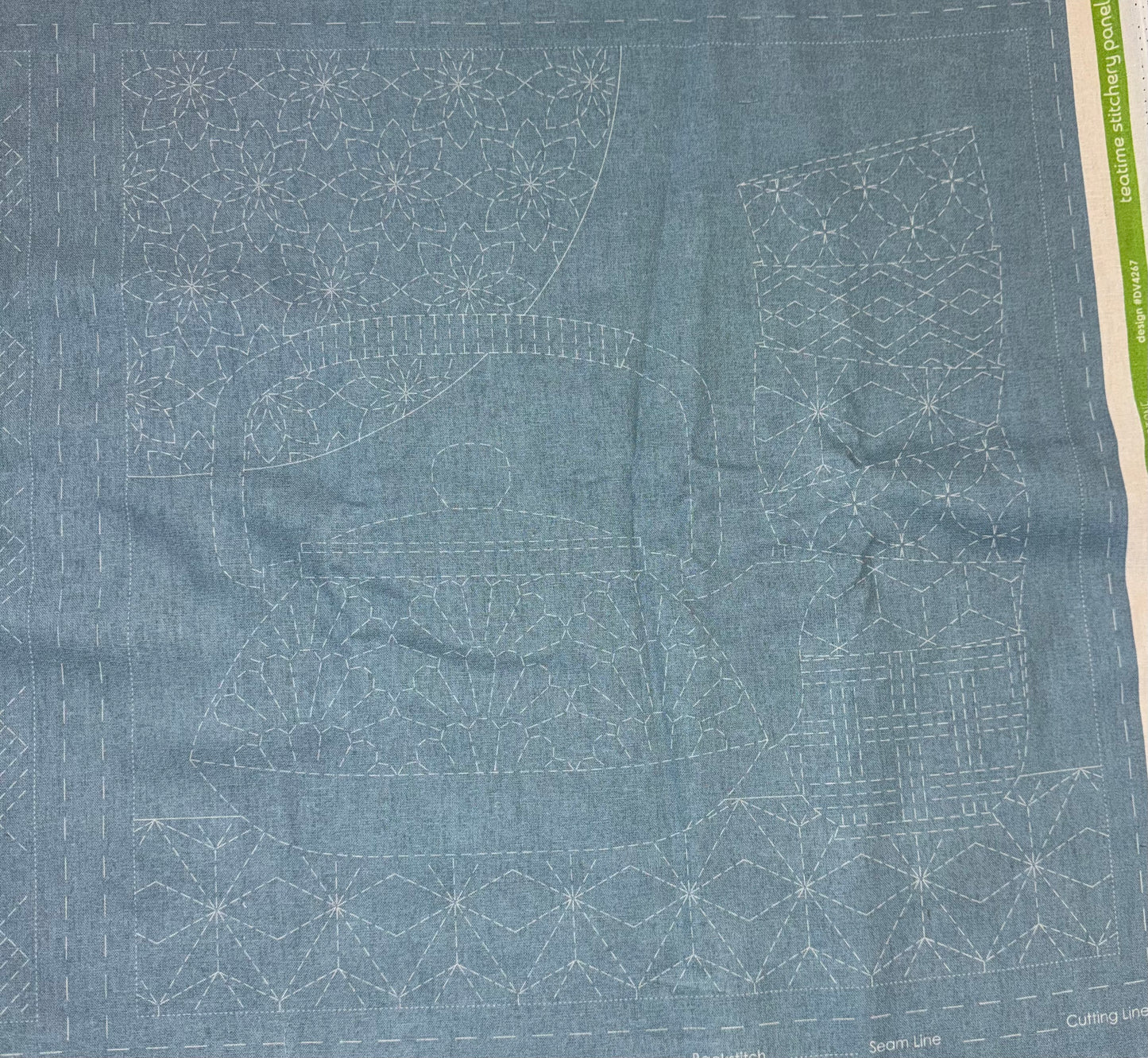 DV4267 Sashiko Teatime Panel in Light Blue