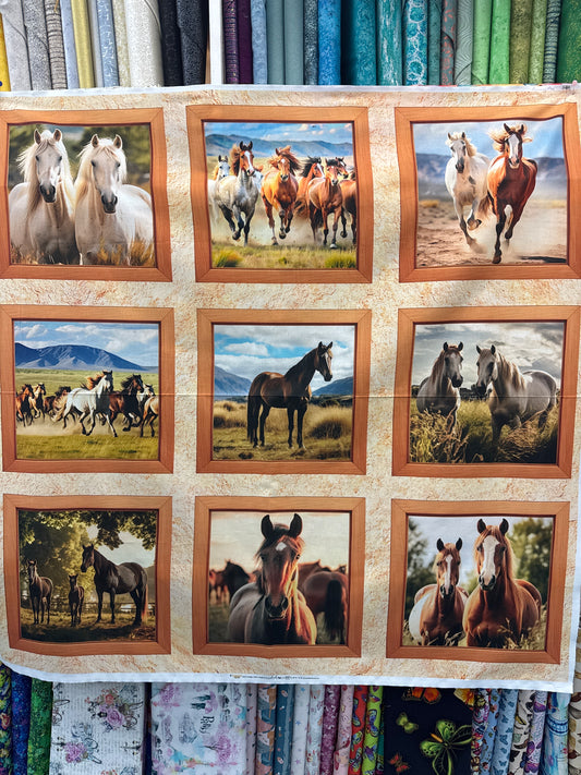Running Free Fabric Panel - 9 Horses