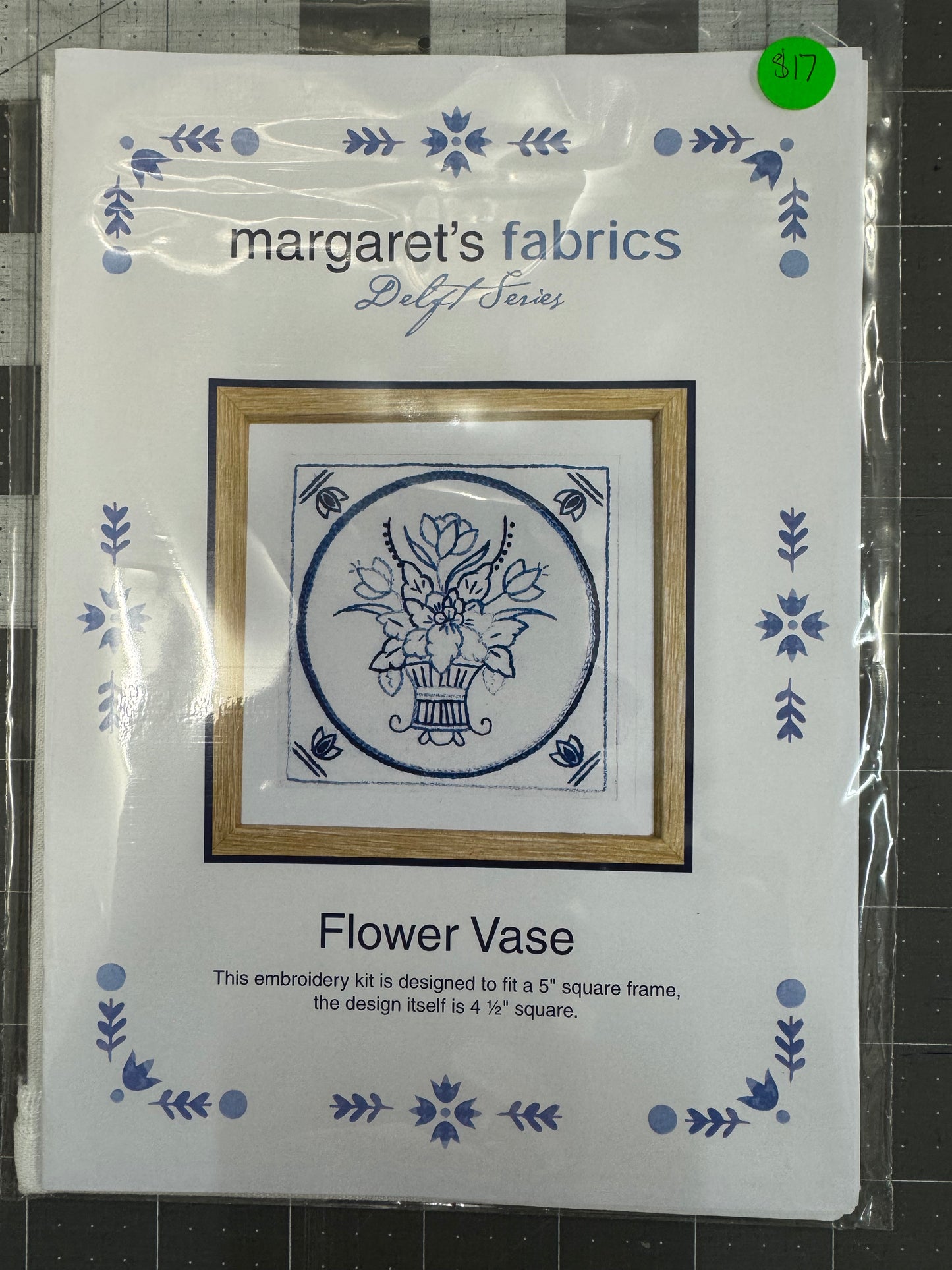 Flower Vase Delft Series Stitchery by Margaret Upston