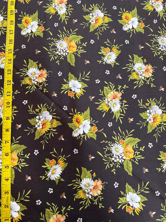 Honey Bee - Floral on Brown
