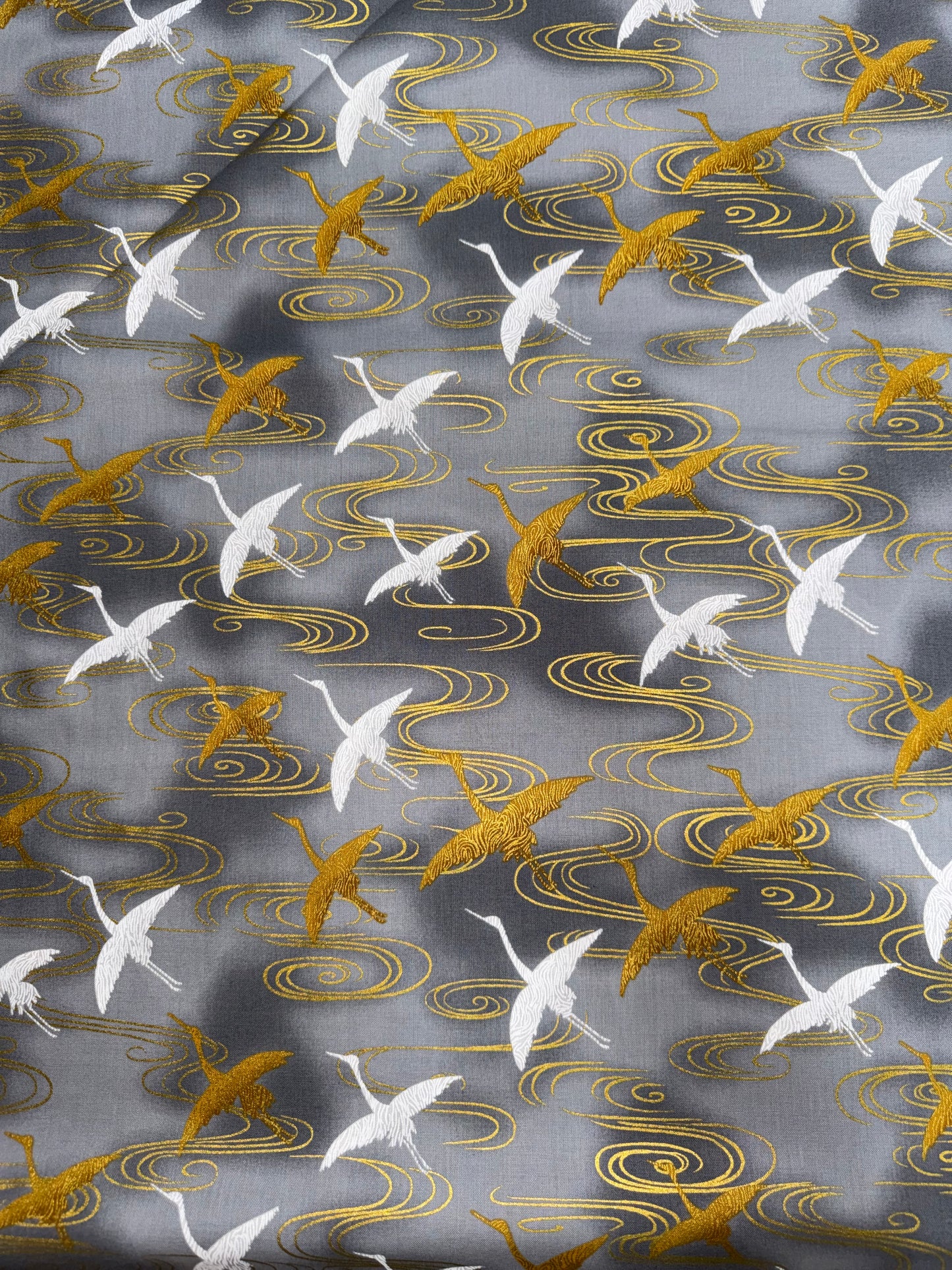 Imperial Collection White and Gold Cranes on Grey
