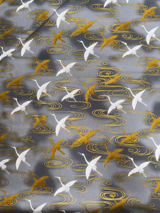 Imperial Collection White and Gold Cranes on Grey