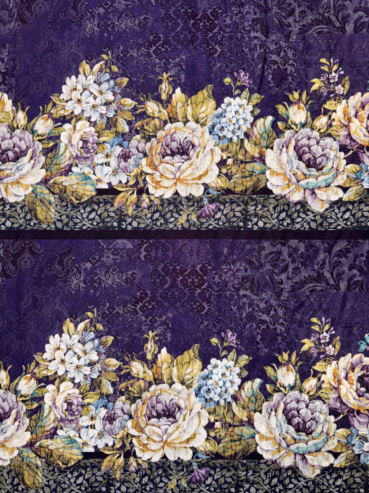 Carpet Bag Romance by Jason Yenter - Purple - Floral Border Fabric 2CBR3