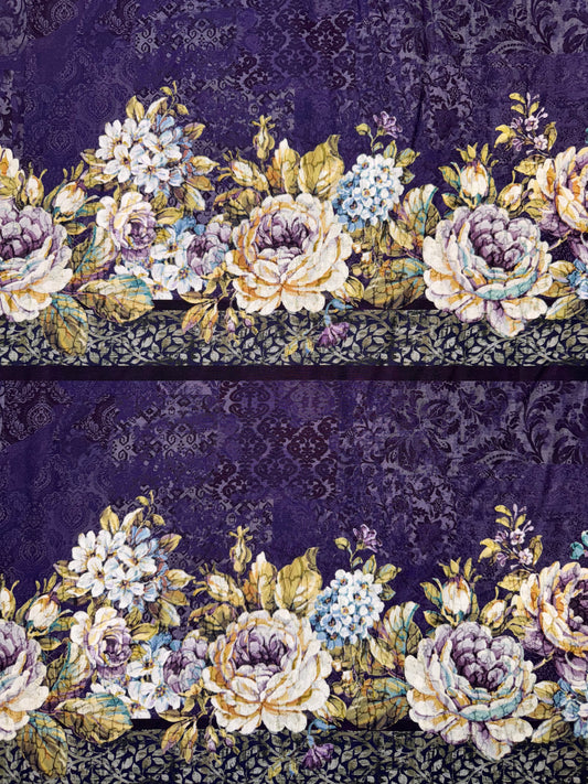 Carpet Bag Romance by Jason Yenter - Purple - Floral Border Fabric 2CBR3