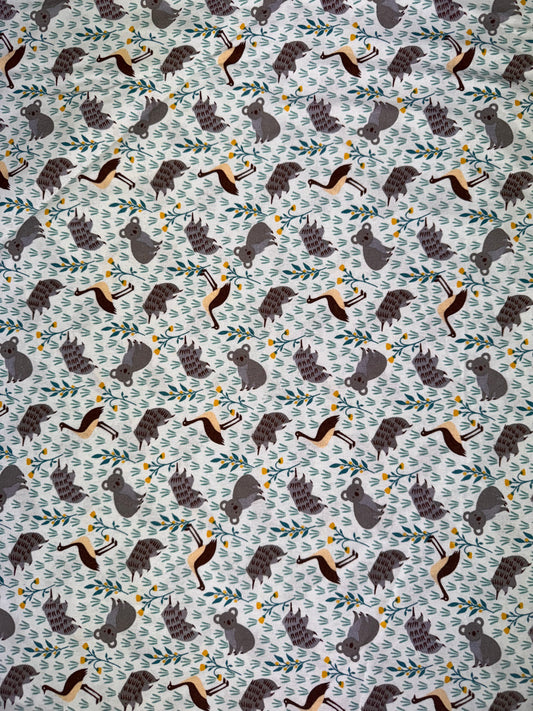 Aussie Koalas, Emus and Echidnas with Teal Leaves