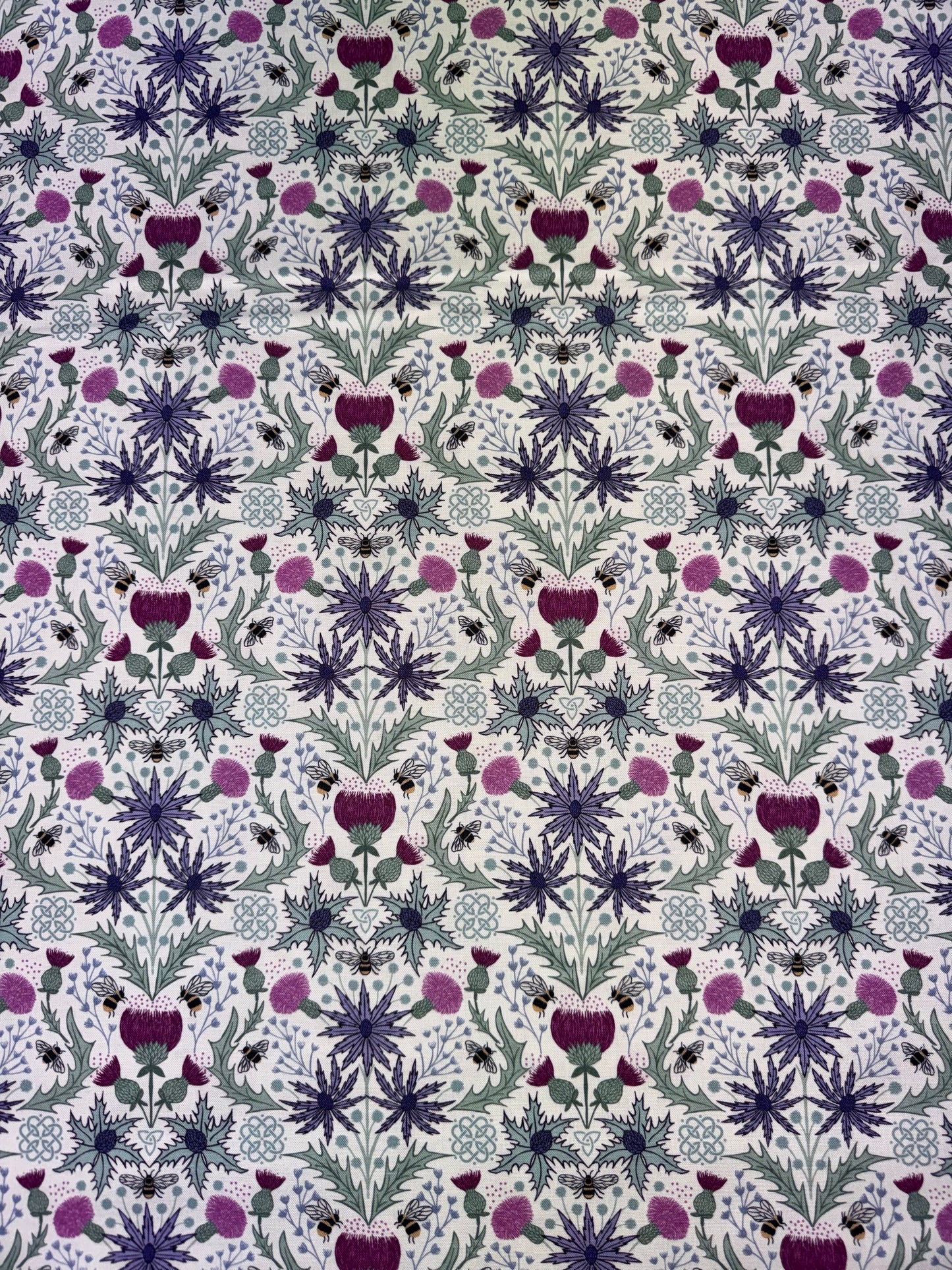 A Celtic Summer - Thistle and Bee on Cream Heather