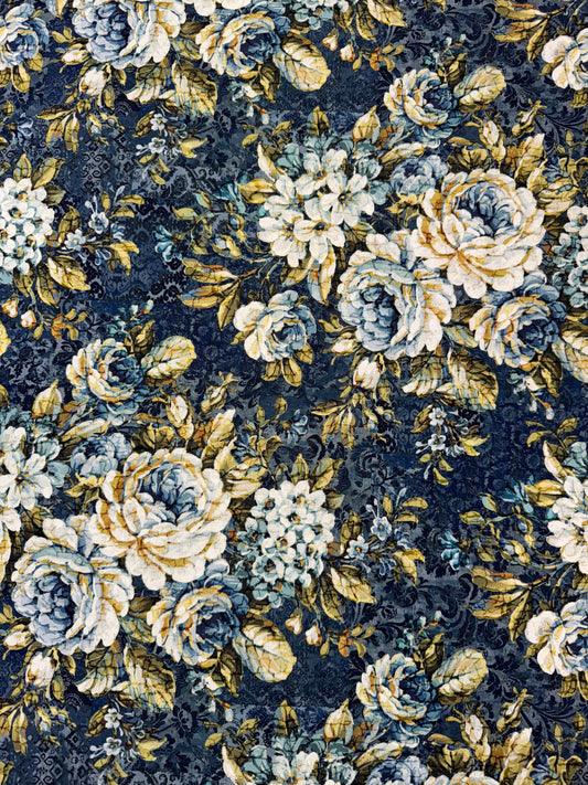 Carpet Bag Romance by Jason Yenter - Blue - Feature Floral All Over Fabric 1CBR1