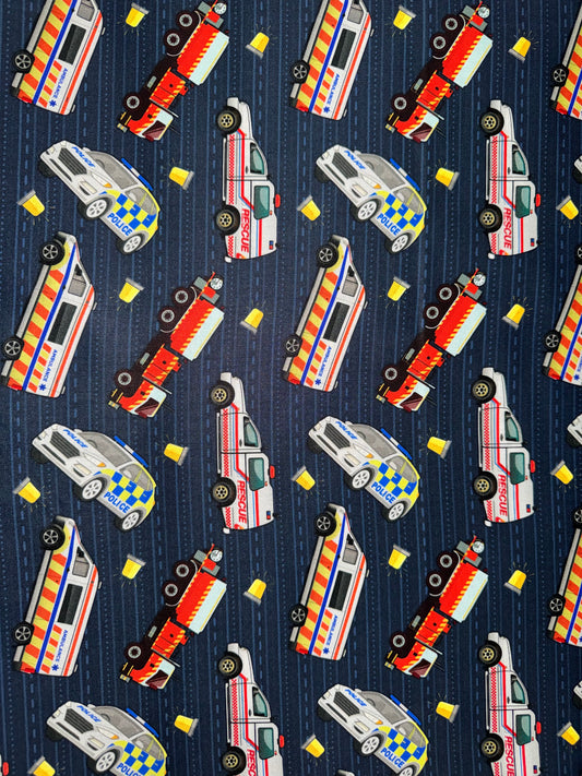 Emergency Vehicles on a Blue Background