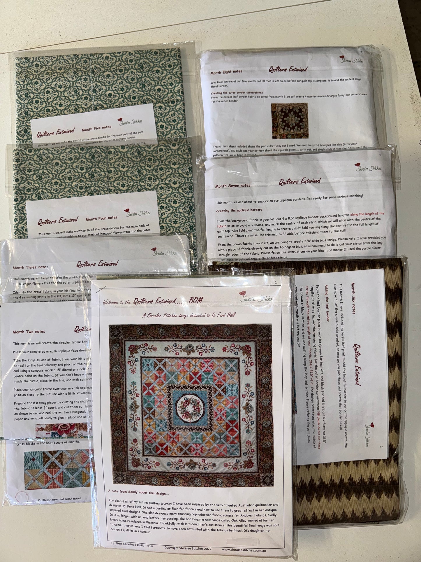 Quilters Entwined Block of the Month Complete Set - By Shiralee Stitches. Pre-Loved Treasure.