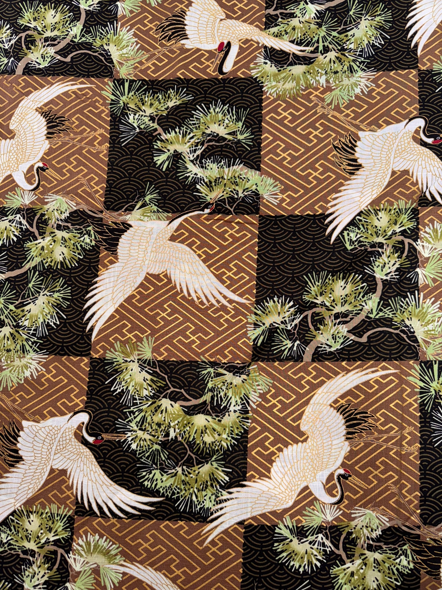 Japanese Shikaku Cranes on Brown and Black