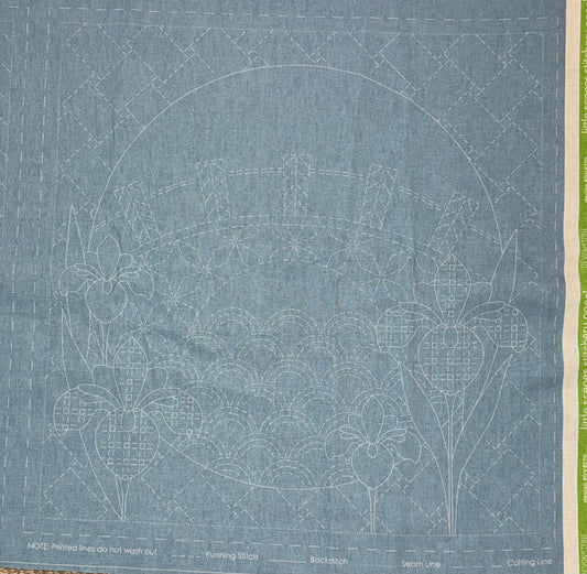 DV4270 Sashiko Little Scenes Panel in Light Blue