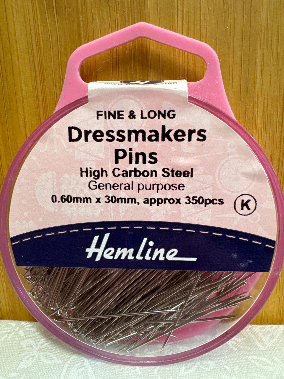 Hemline Fine and Long Dressmakers Pins - 0.60mm x 30mm x 350