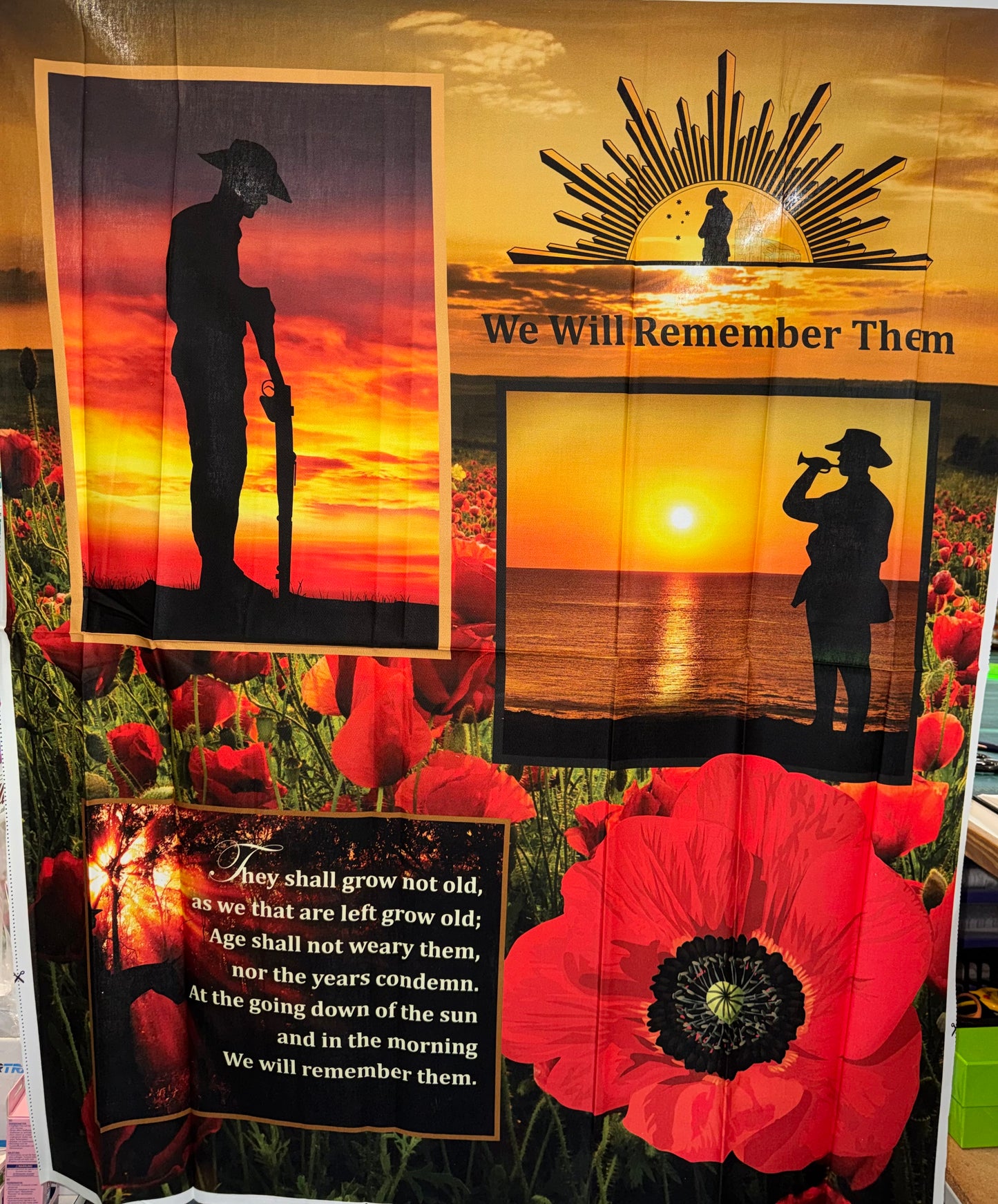 Remembering 36" Flag ANZAC Panel - Cotton Fabric Panel