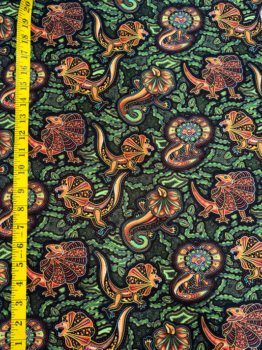 TJUKURPA LAND - Frilly Lizards in Greens