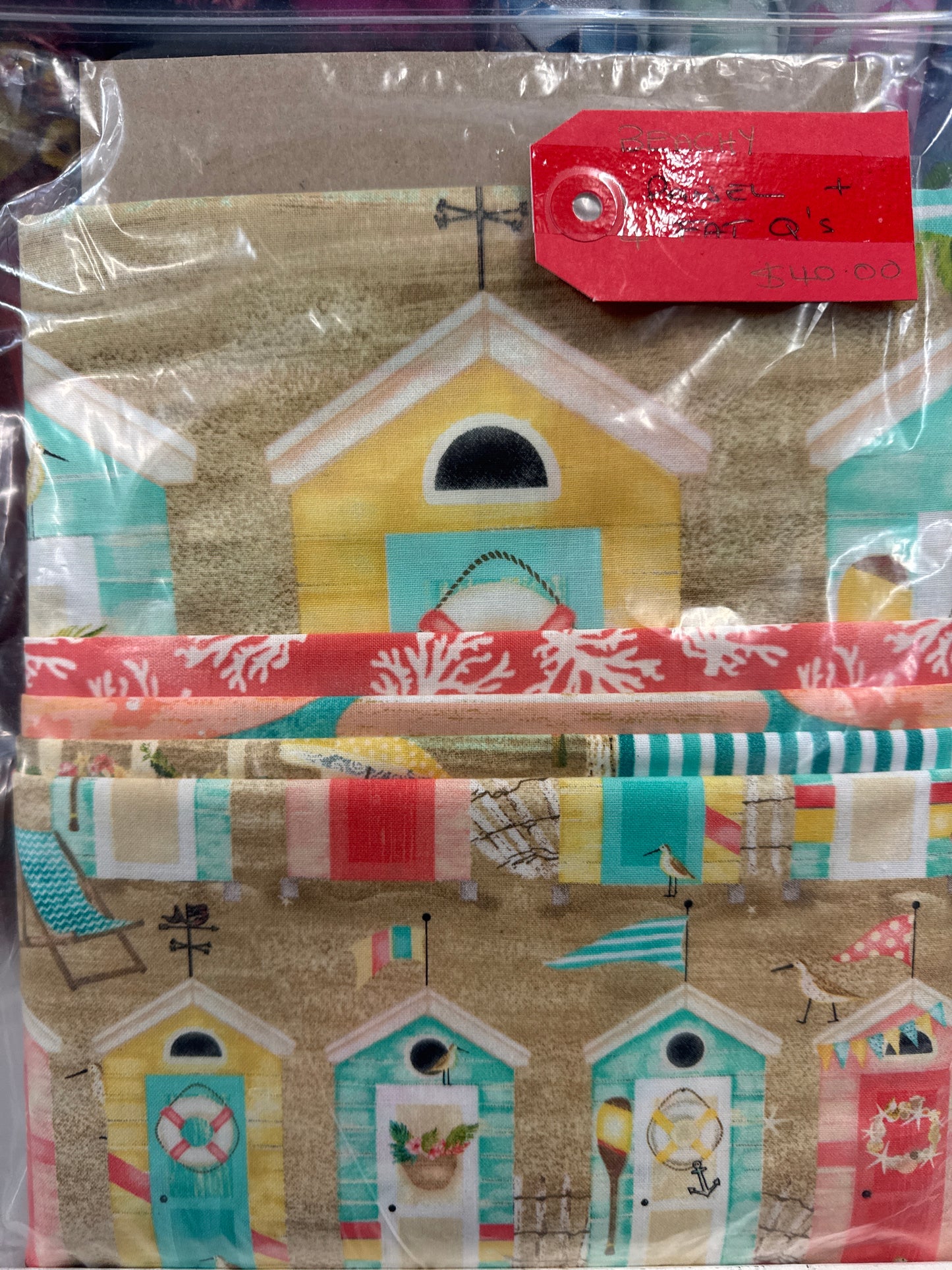 Beachy Panel Kit - Cotton Fabric Panel with 4 Fat Quarters of matching fabrics.