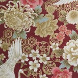 Kanza Traditional Japanese Crane and Flowers on Red