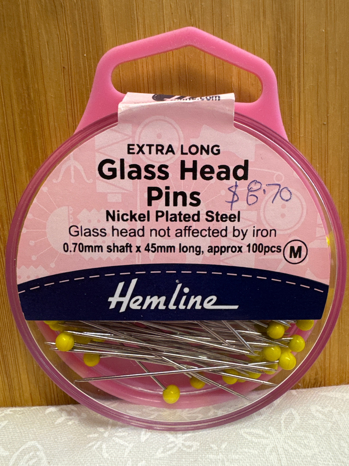 Hemline Extra Long Glass Head Pins - 0.70mm x 45mm x 100