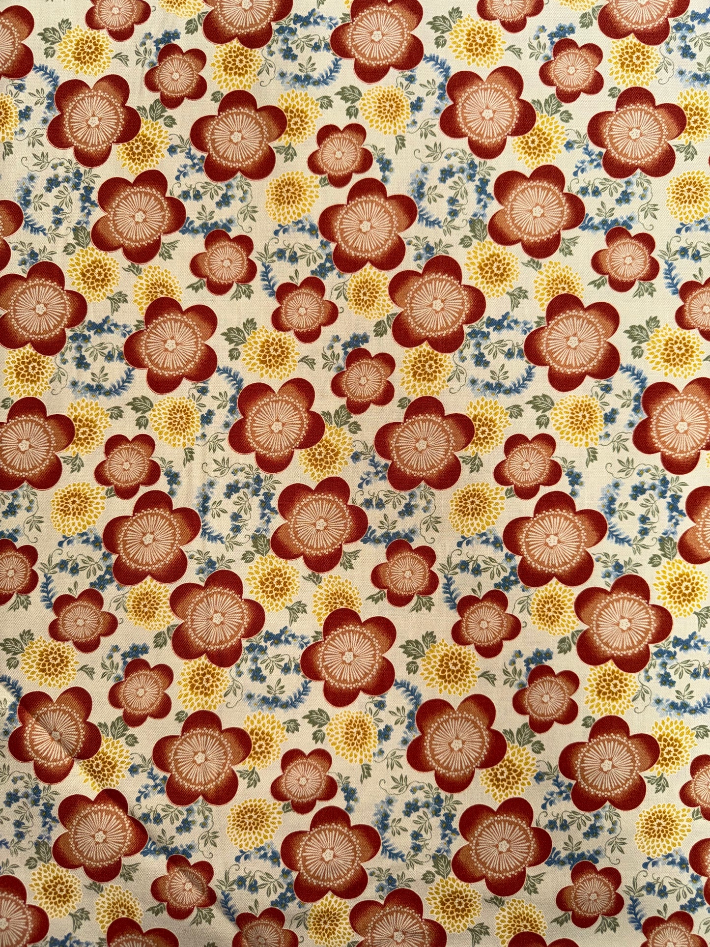 Robert Kaufman - Kyoto Gardens - Cream with large Red Flowers