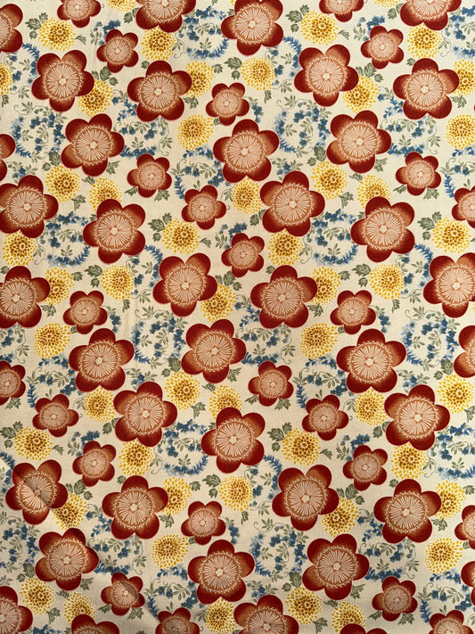 Robert Kaufman - Kyoto Gardens - Cream with large Red Flowers