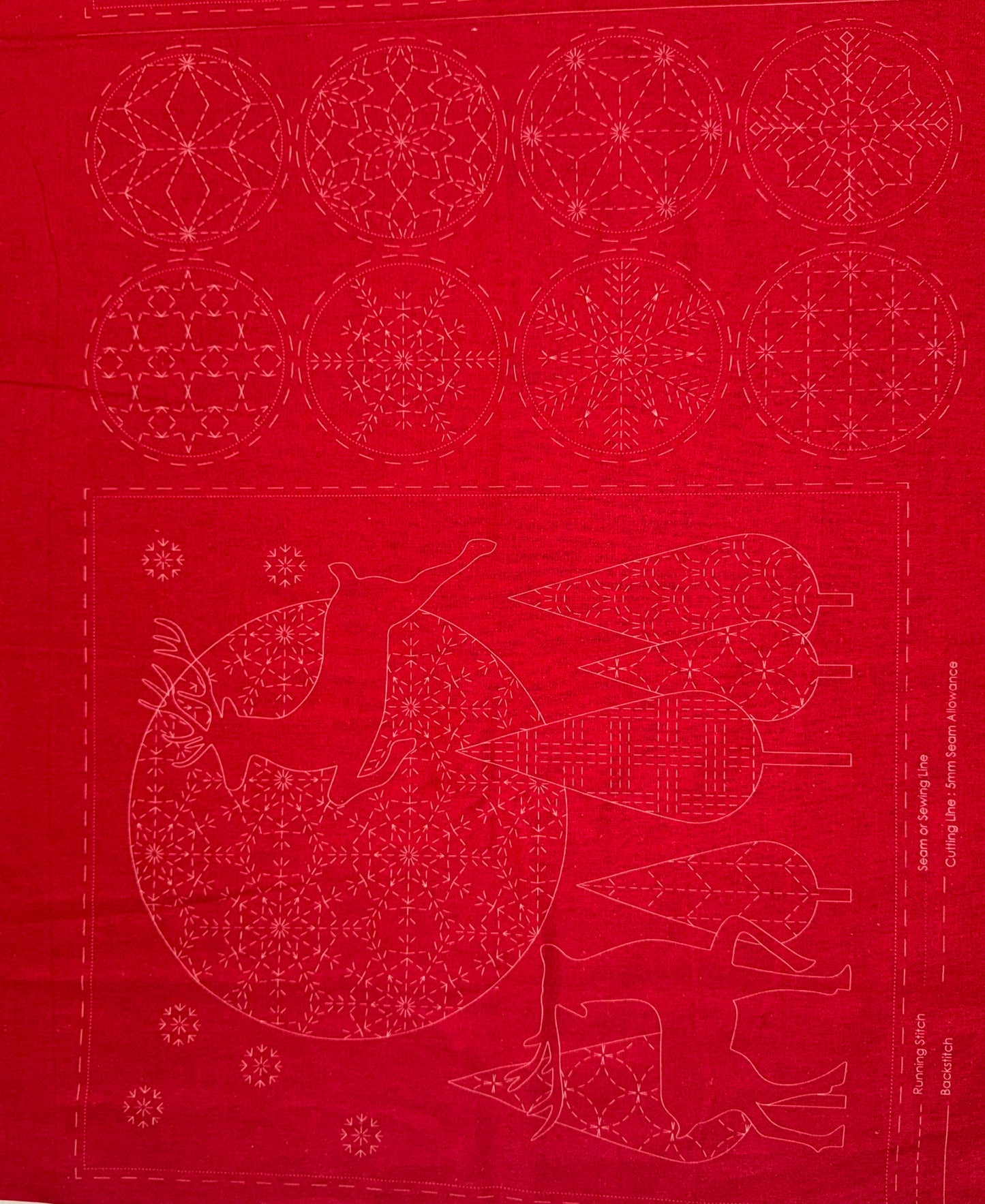 DV4082 Sashiko Christmas Panel in Red