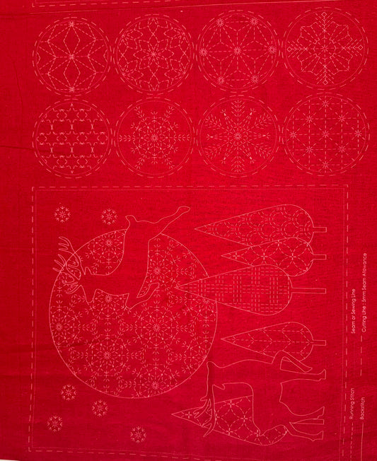 DV4082 Sashiko Christmas Panel in Red