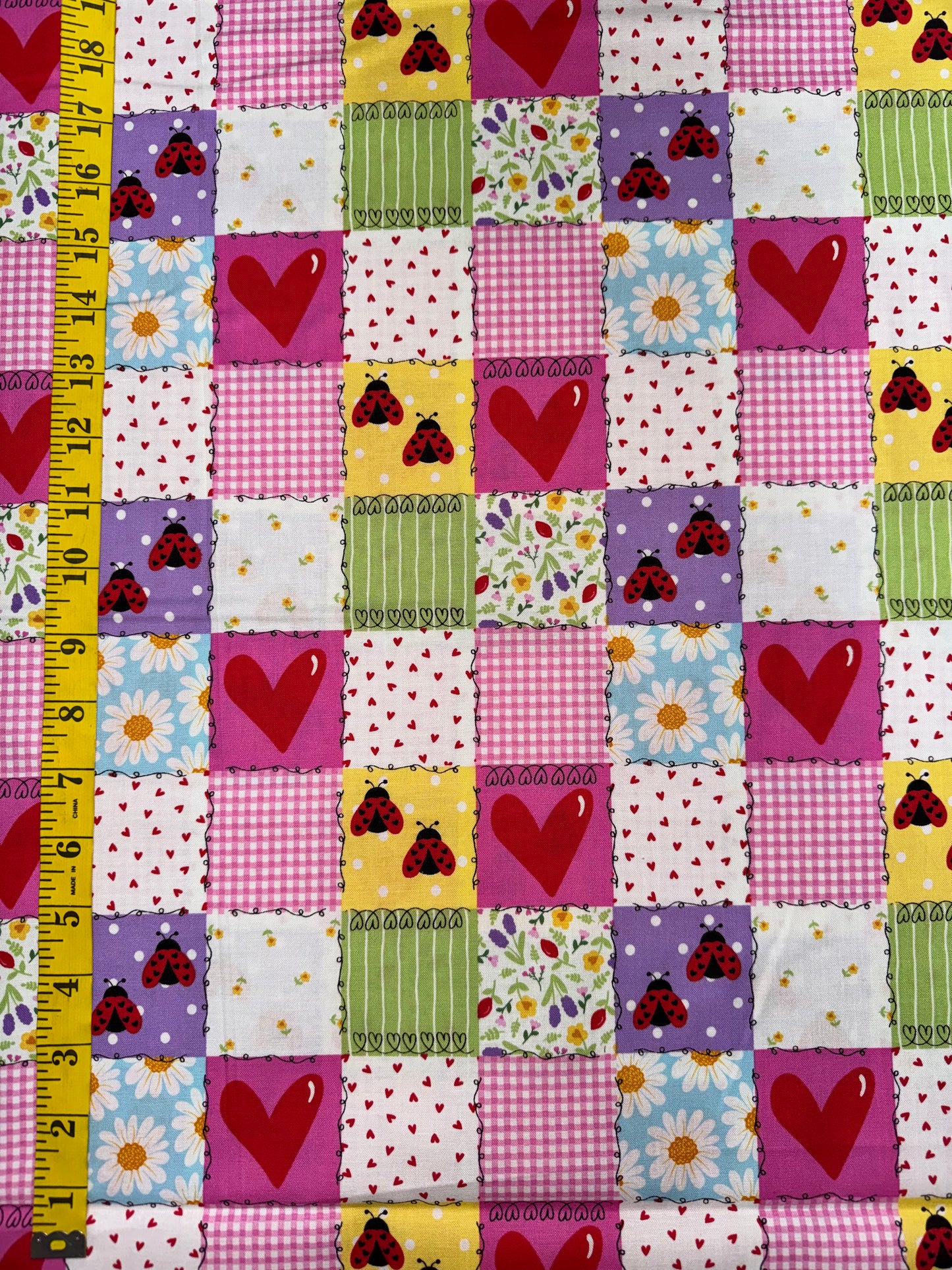 Little Ladies - Patchwork Cheater fabric with Ladybugs and pretty ginghams