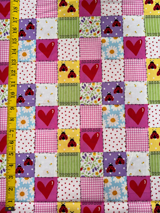 Little Ladies - Patchwork Cheater fabric with Ladybugs and pretty ginghams