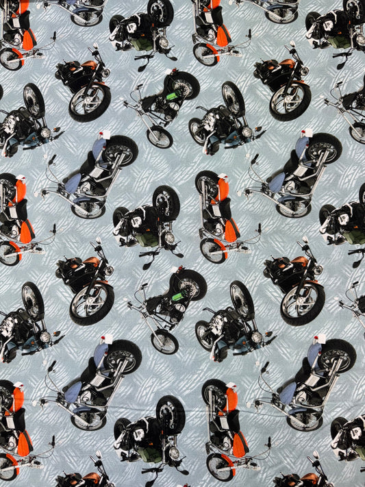 Throttle Thrills Motorcycle Motorbike with Grey Blue background