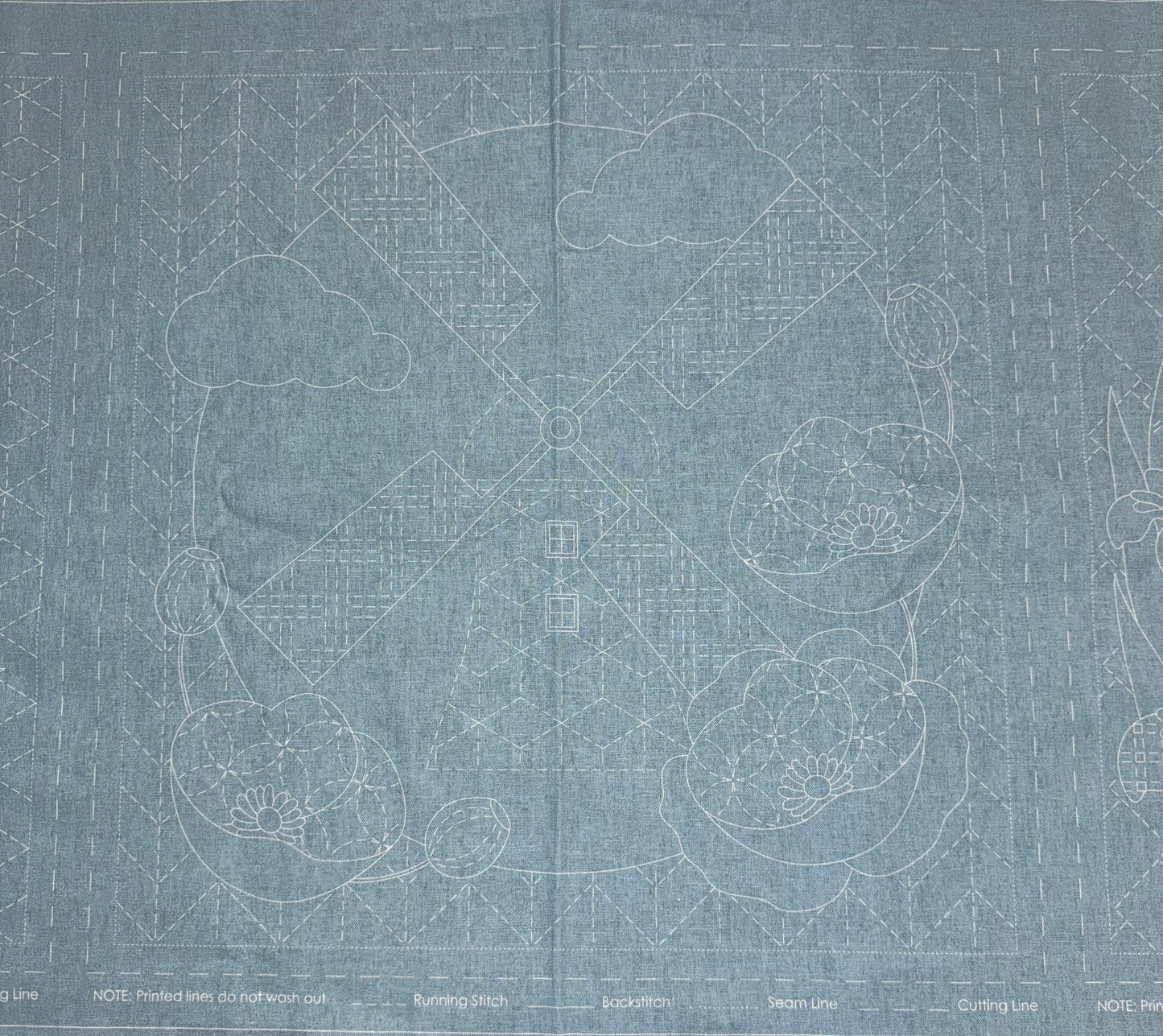 DV4270 Sashiko Little Scenes Panel in Light Blue