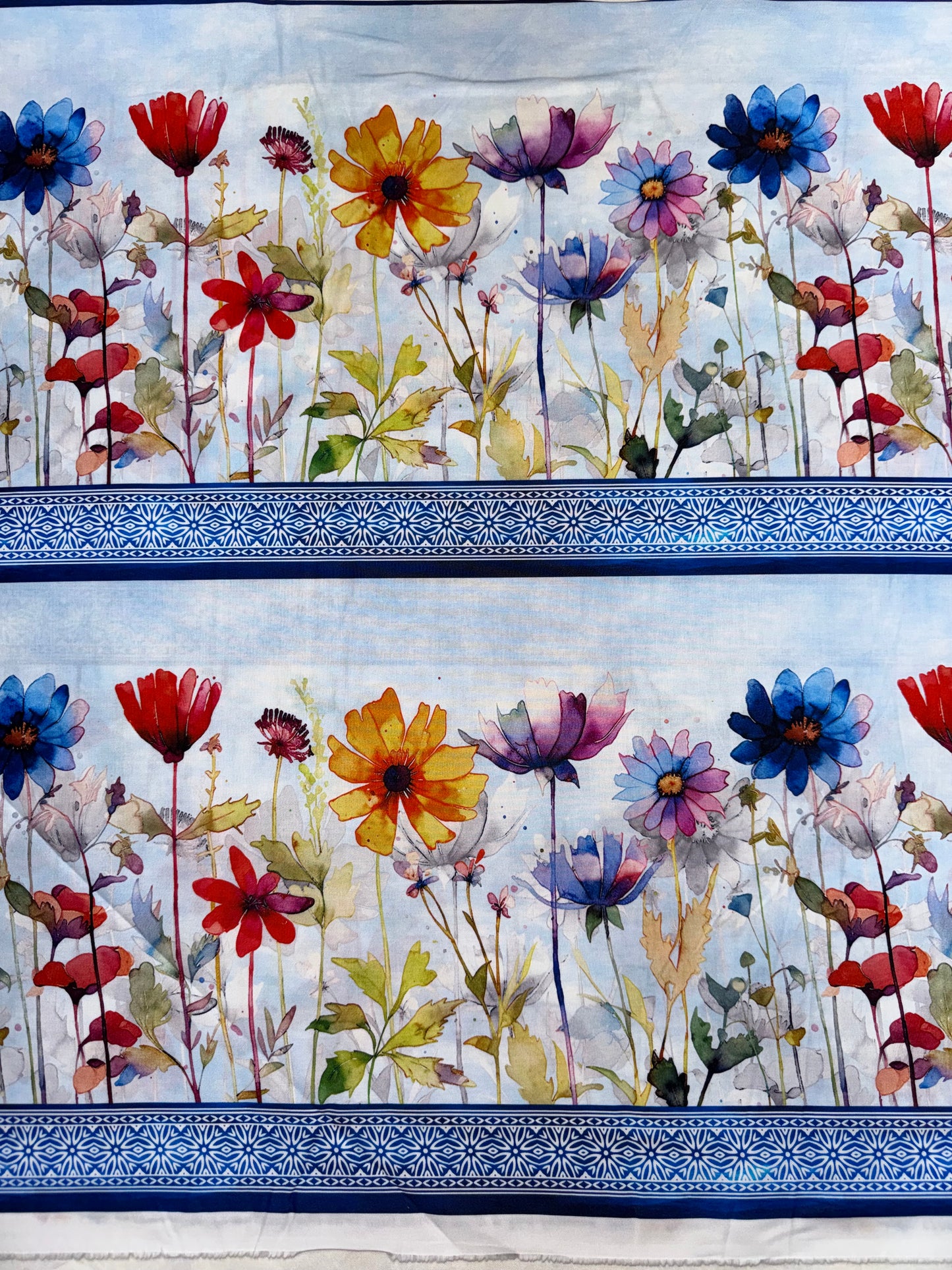 Blooming Day and Night by Jason Yenter - Blue and White Border Print