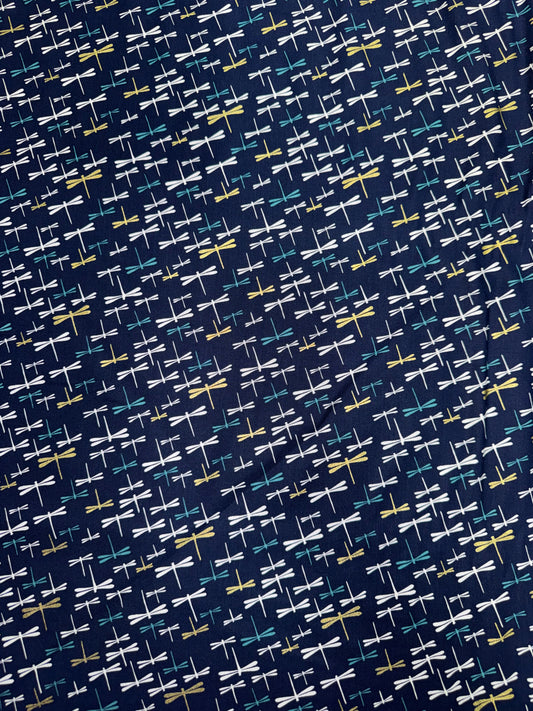 Japanese Yukata Dragonflies on Navy background