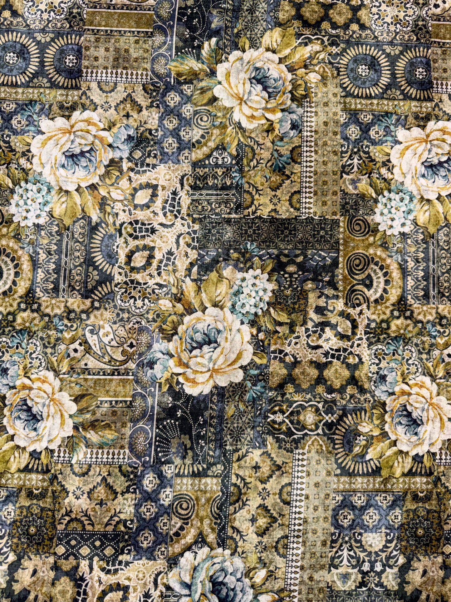 Carpet Bag Romance by Jason Yenter - Blue - Vintage Floral All Over Fabric 3CBR1