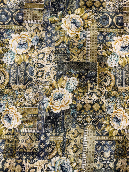 Carpet Bag Romance by Jason Yenter - Blue - Vintage Floral All Over Fabric 3CBR1