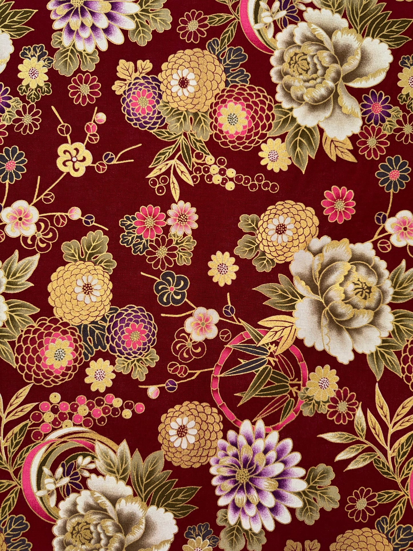Kochi Red - Multicoloured Flowers with Gold Trim