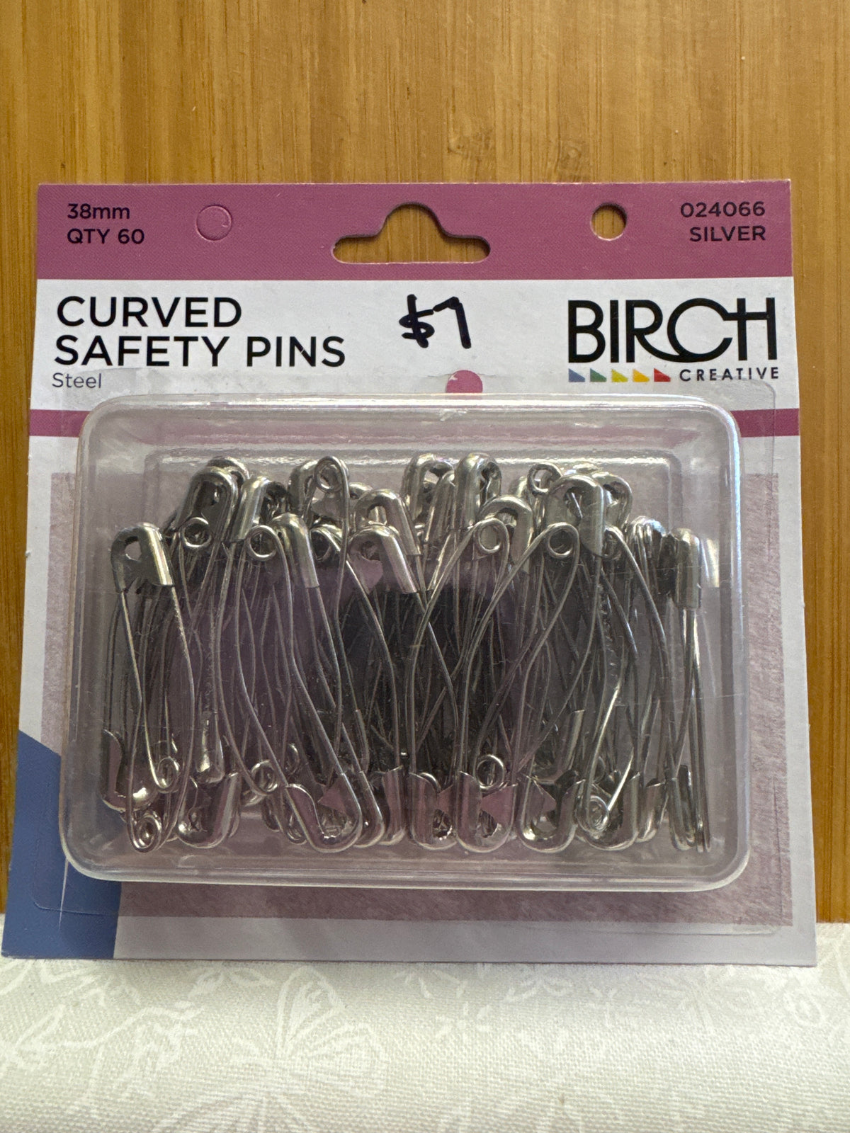 Birch Curved Safety Pins - 38mm x 60