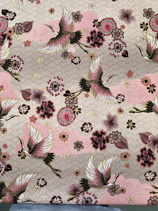 Imperial Collection - Graceful Cranes - Cranes and Fans in Pink and Cream