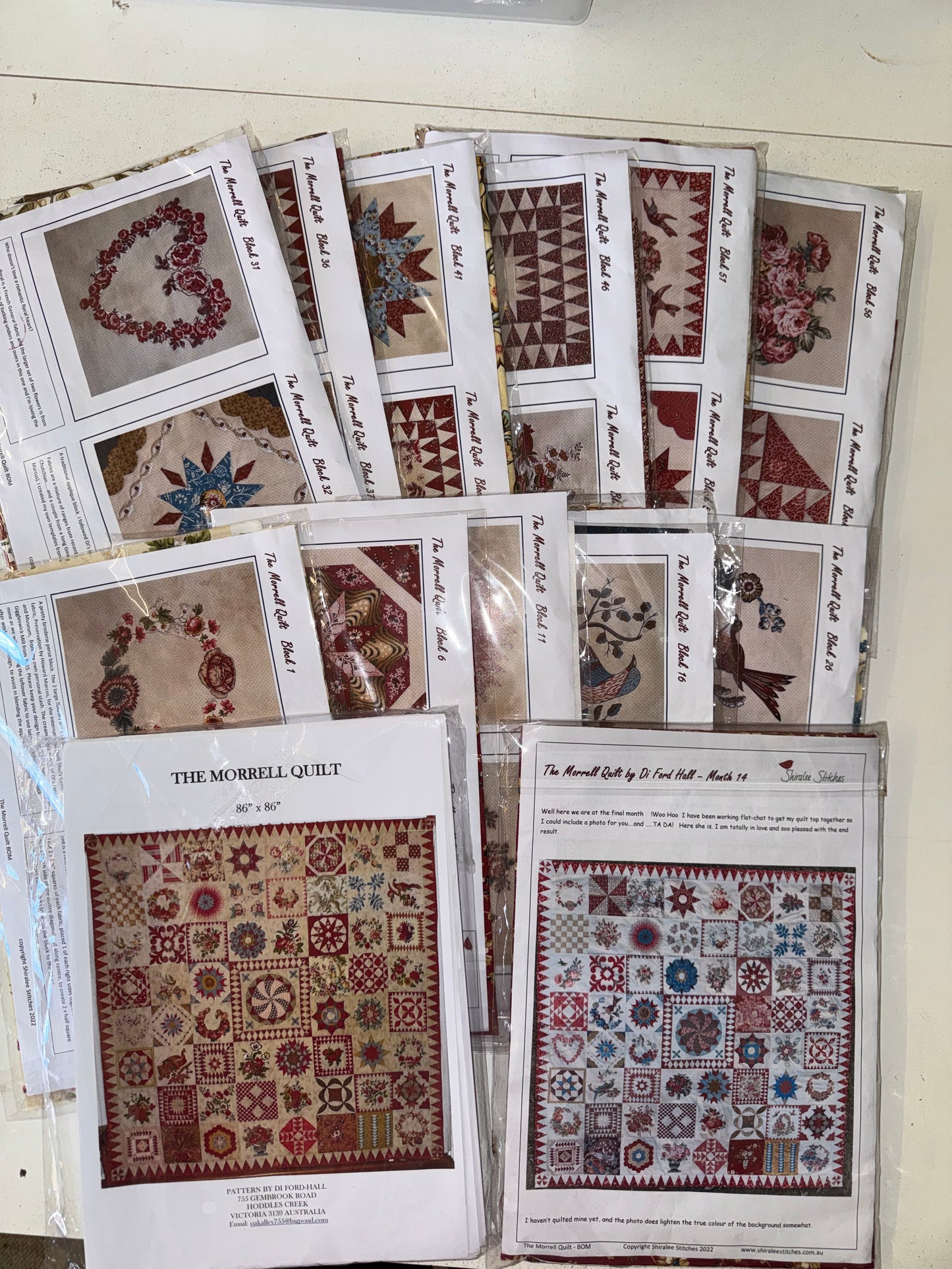 The Morrell Quilt by Di Ford Hall - Block of the Month Complete Set - By Shiralee Stitches. Pre-Loved Treasure.