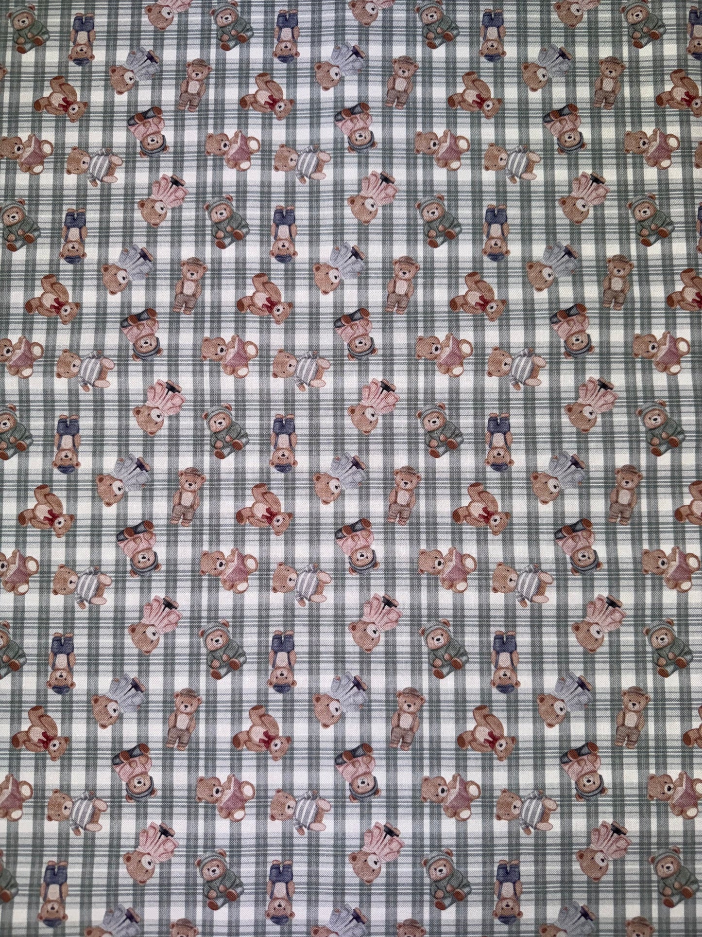 Skyward Dreams - Teddies on Grey Plaid
