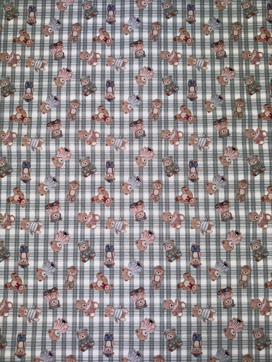 Skyward Dreams - Teddies on Grey Plaid