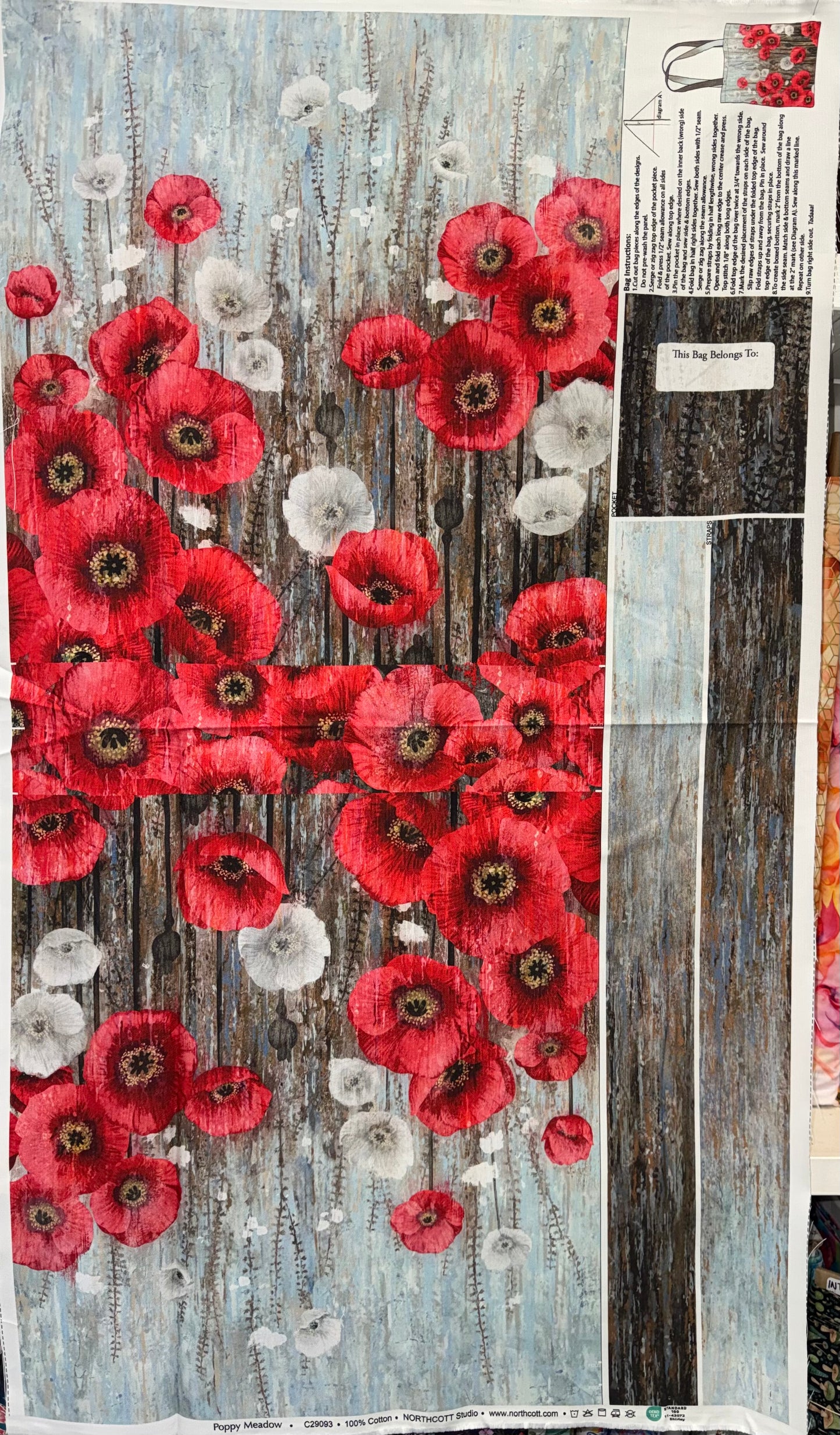 Poppy Meadow - Canvas Bag Panel - Red Poppies