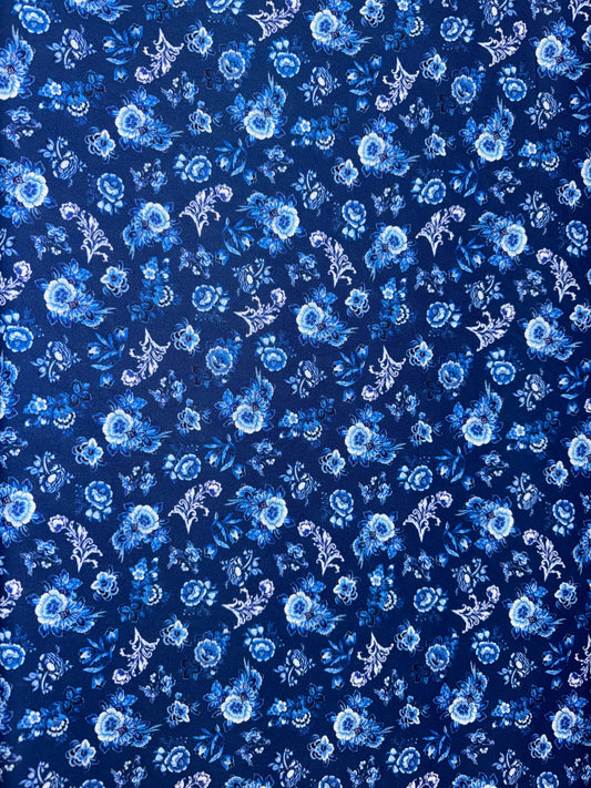 Royal Blue Delft Floral Wideback 108"
