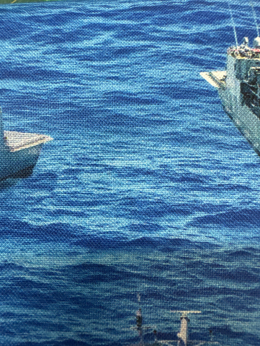 Navy Ships on the Sea fabric