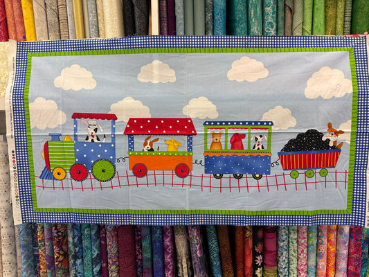 Animal Train Panel - Cotton Fabric Panel