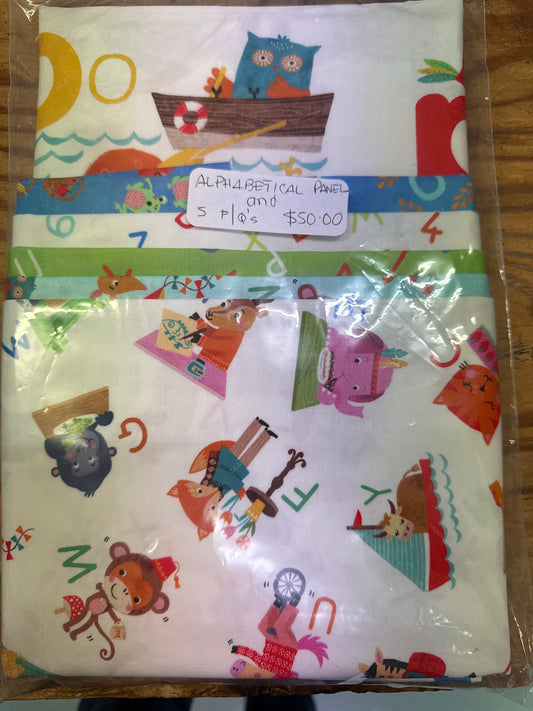 Robert Kaufman - Fun-2-3 Alphabet Panel Kit with Five matching Fat Quarters.