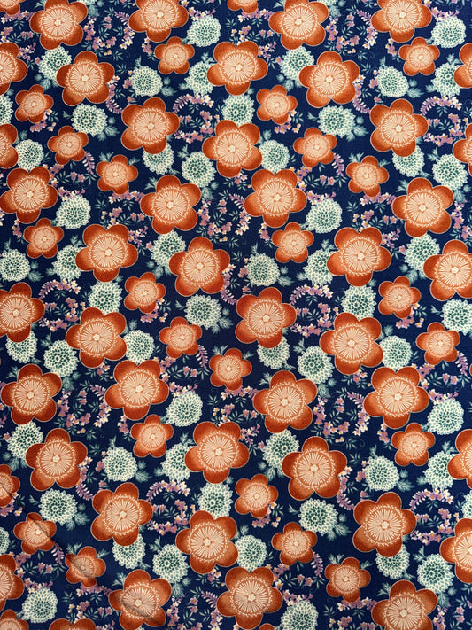 Robert Kaufman - Kyoto Gardens - Navy with large Red Flowers