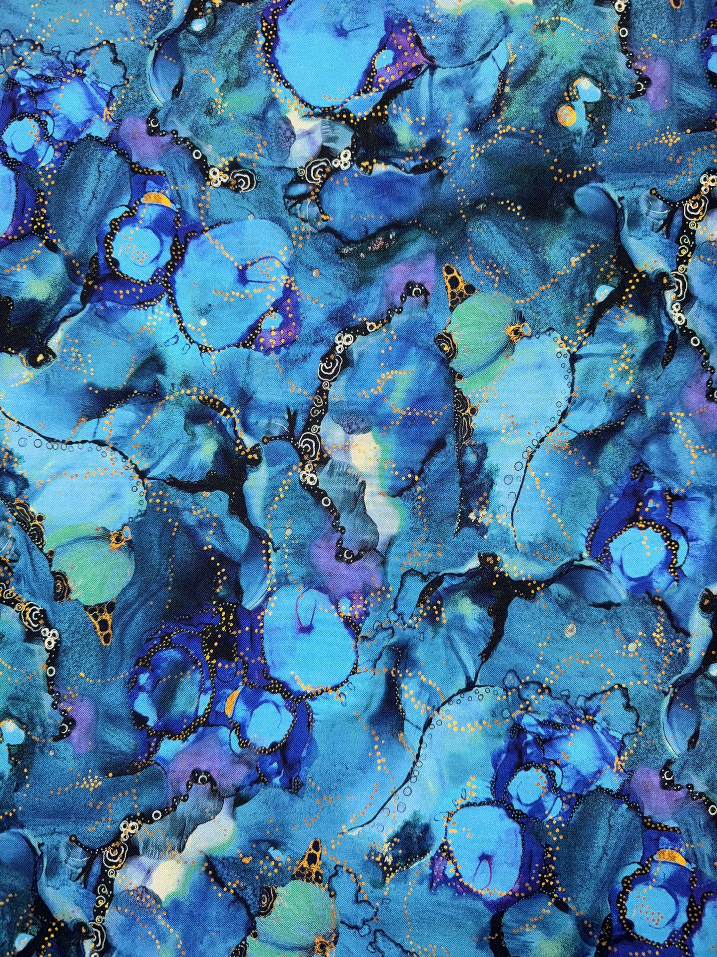 Painted Sea - Tonal Allover Deep Blue with Gold