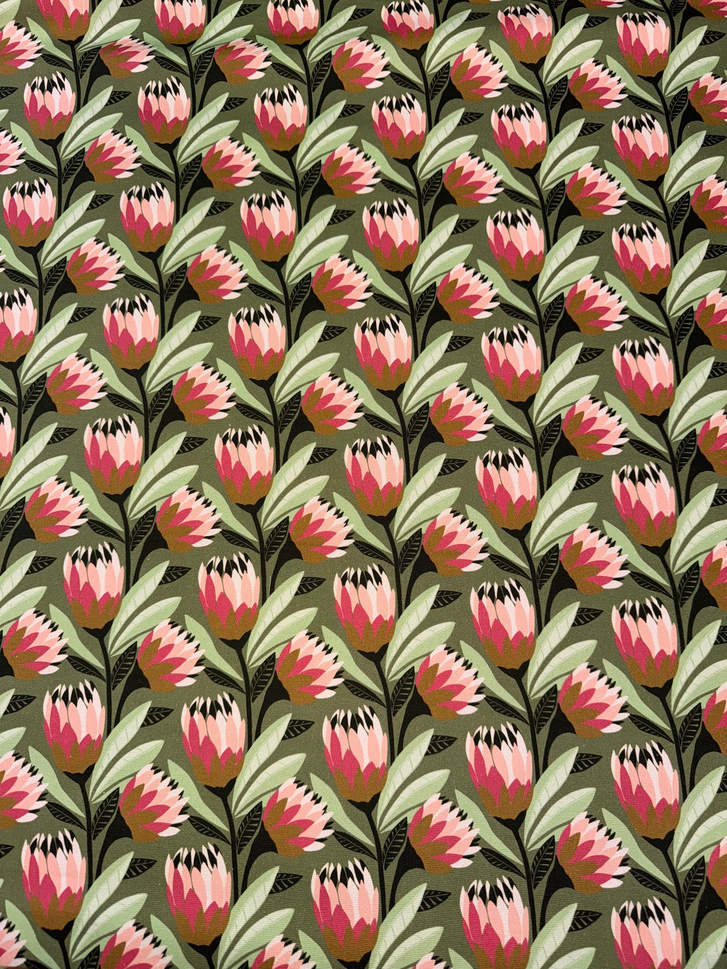 Rachelle Holowko DVF1154 Cotton Canvas Duck Fabric Green Stylised Floral