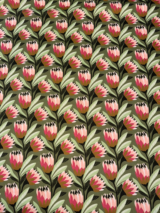 Rachelle Holowko DVF1154 Cotton Canvas Duck Fabric Green Stylised Floral